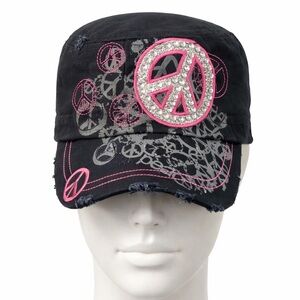 Leader Loga Peace Sign Cap - Black and Pink